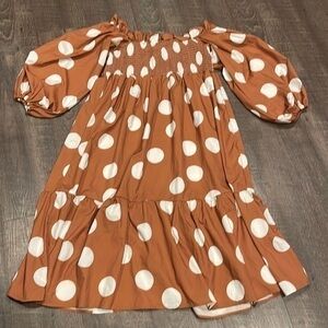 Amazing dress Smck chest ruffle polkadot midi